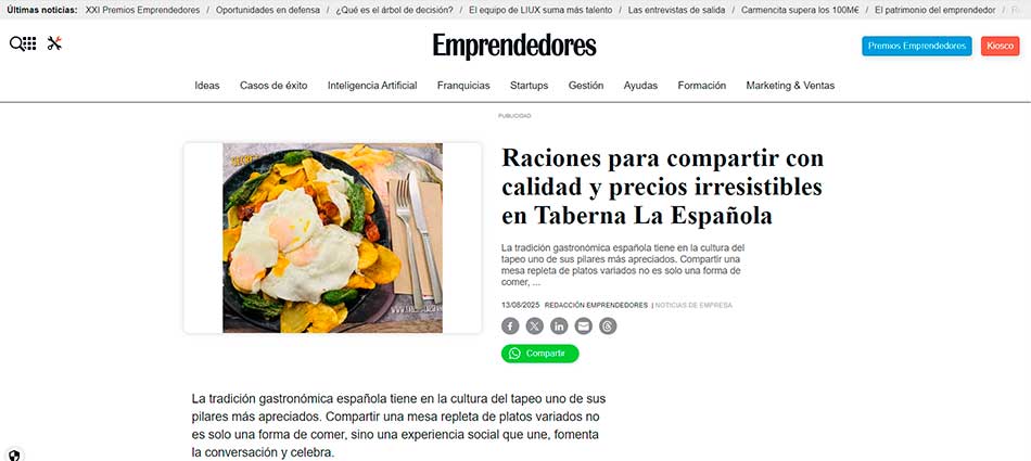 Emprendedores - Raciones para compartir con calidad y precios irresistibles en Taberna La Española Emprendedores - Raciones para compartir con calidad y precios irresistibles en Taberna La Española