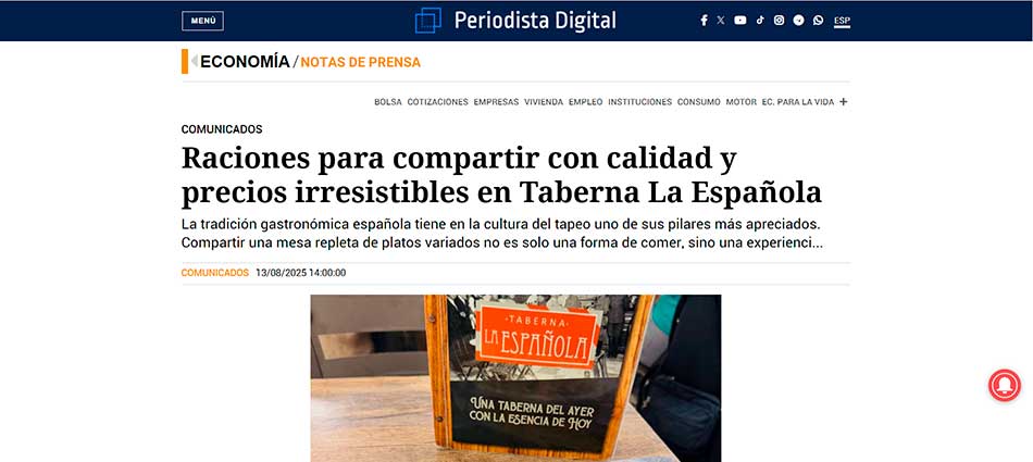 Periodista Digital - Raciones para compartir con calidad y precios irresistibles en Taberna La Española Periodista Digital - Raciones para compartir con calidad y precios irresistibles en Taberna La Española